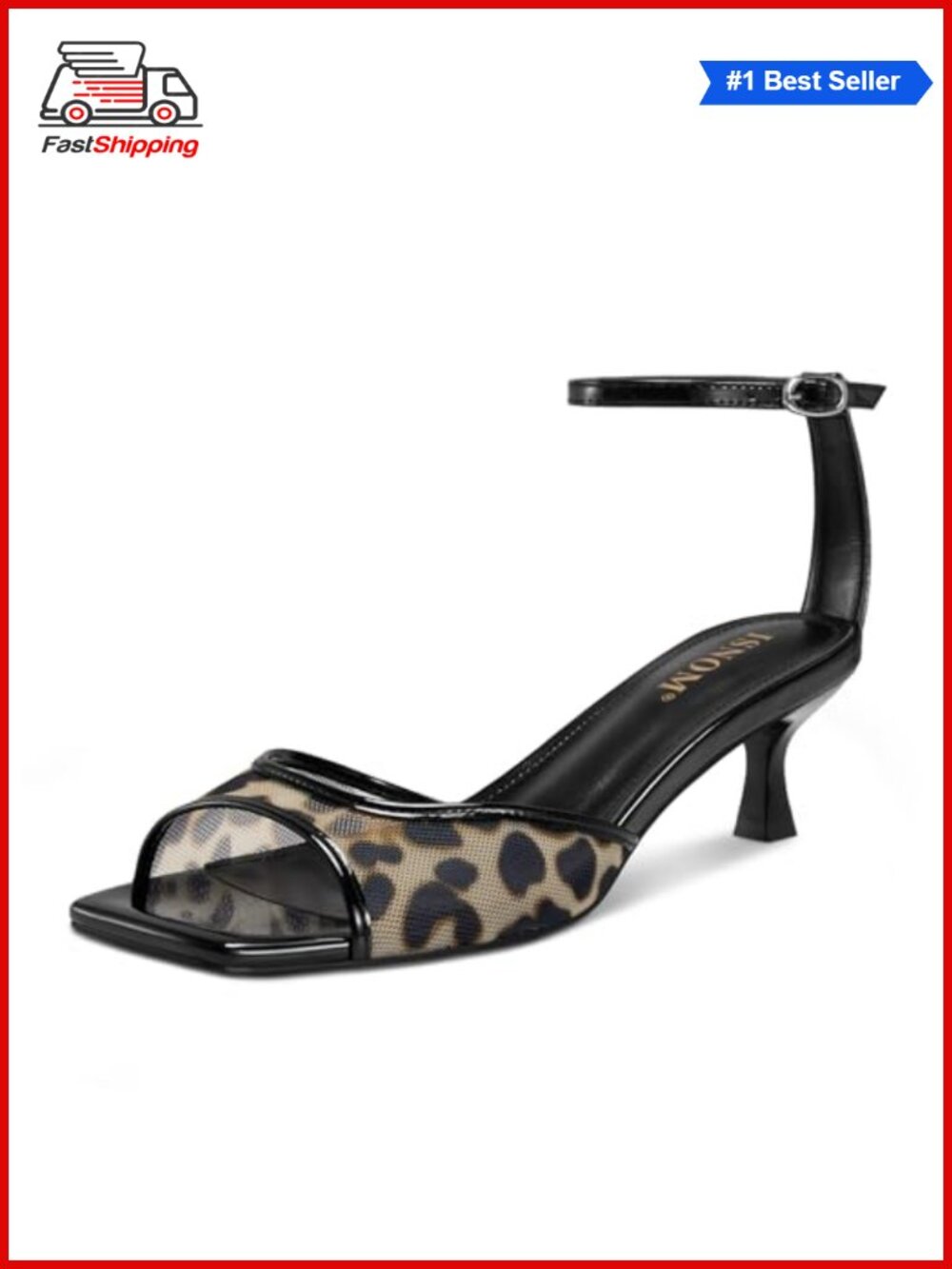 ✨ ISNOM Women's Mesh Square Toe Kitten Heel Ankle Strap Dress Sandals
